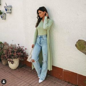 Zara light green ribbed duster cardigan